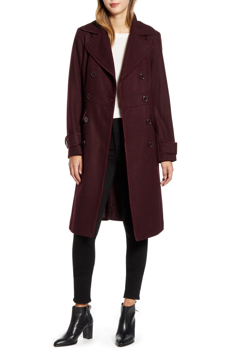 Wool Blend Military Coat, Main, color, RUM RAISIN