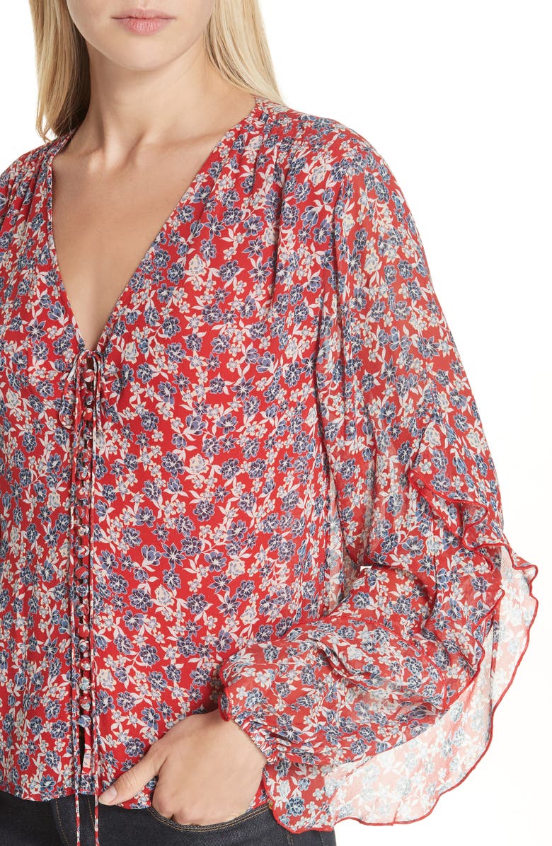 NICHOLAS Red Blossom Silk Blouse, Alternate, color,