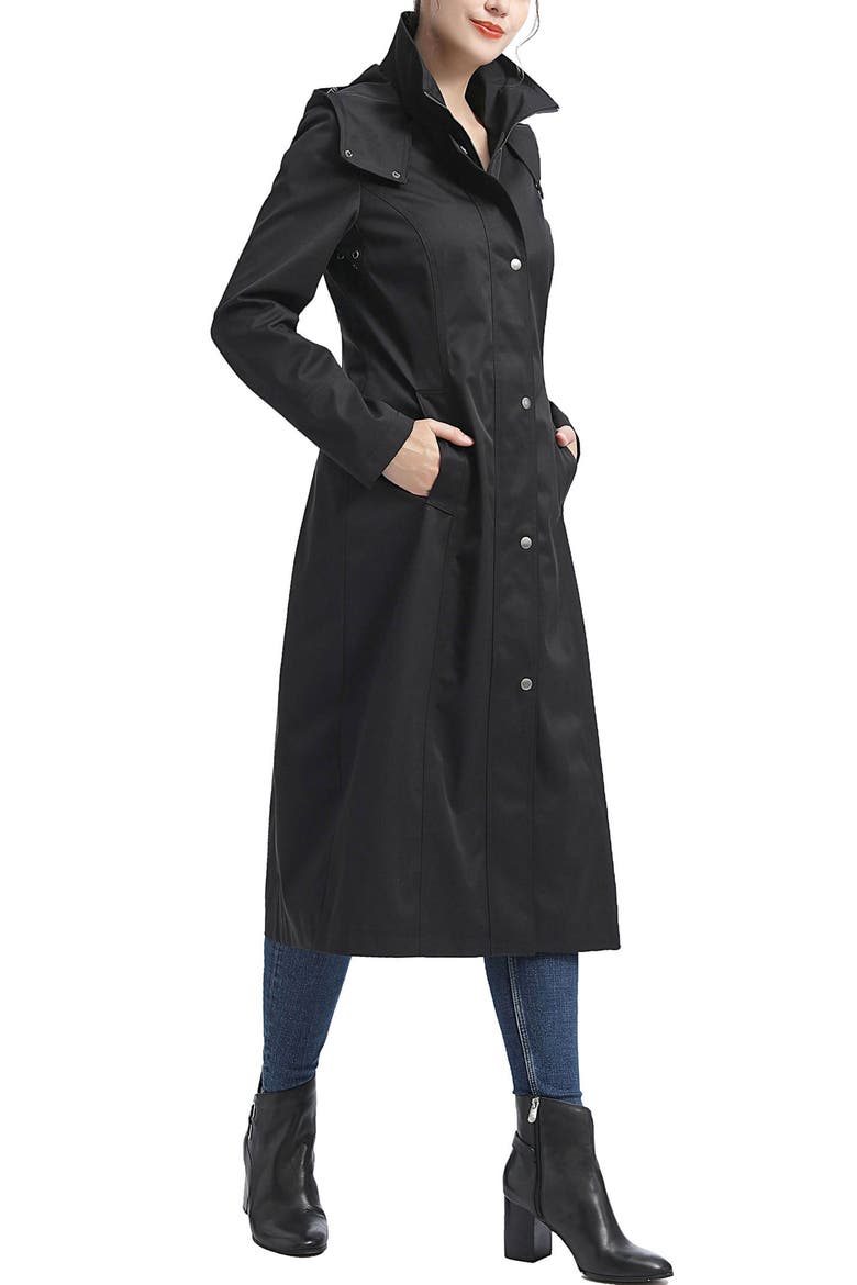 Cami Water-Resistant Hooded Long Raincoat, Alternate, color, Black