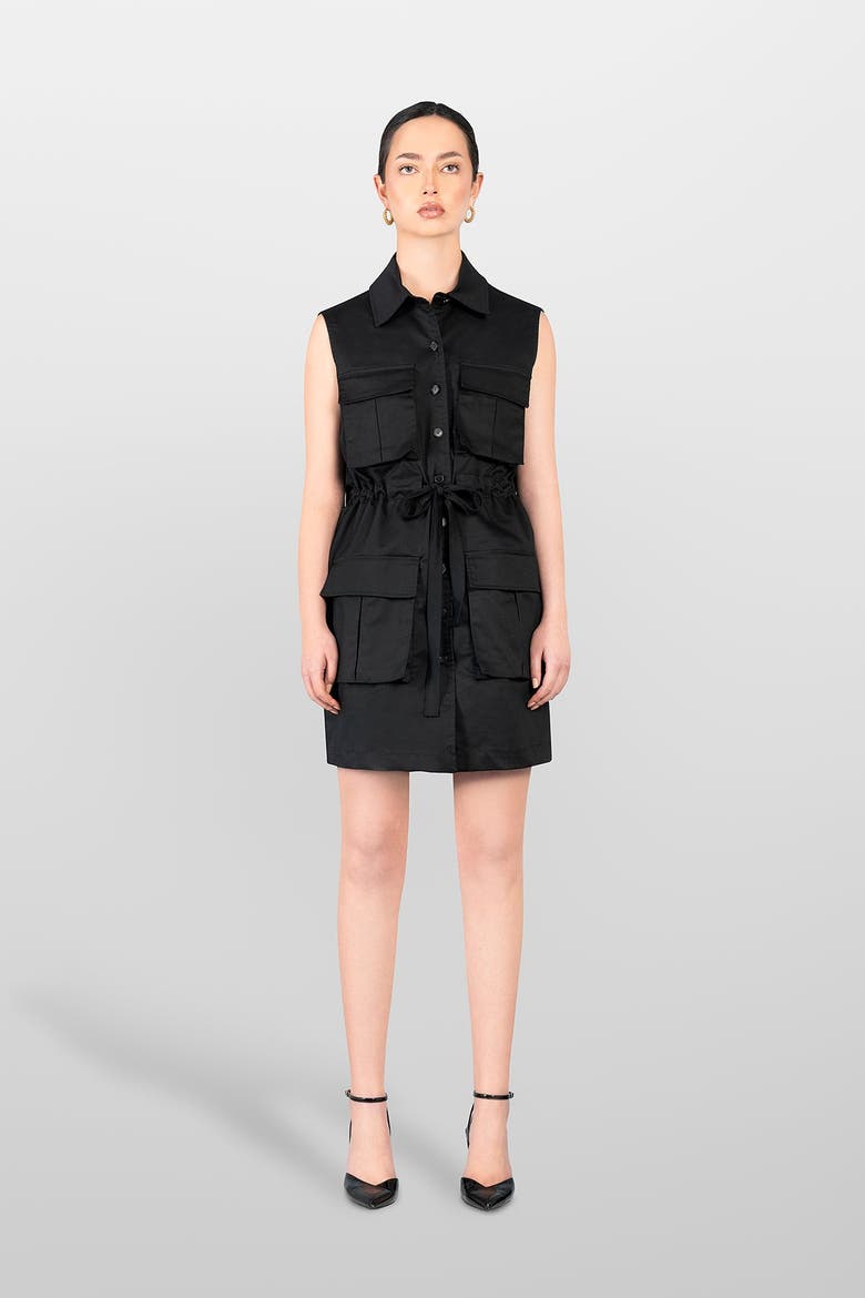 Sahariana Cotton Dress, Main, color, Black