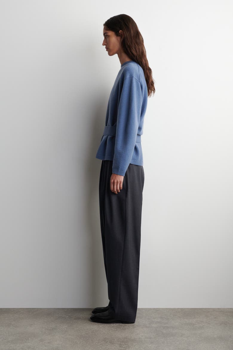 Belt-detail Merino Wool Sweater, Alternate, color, BLUE MEDIUM DUSTY