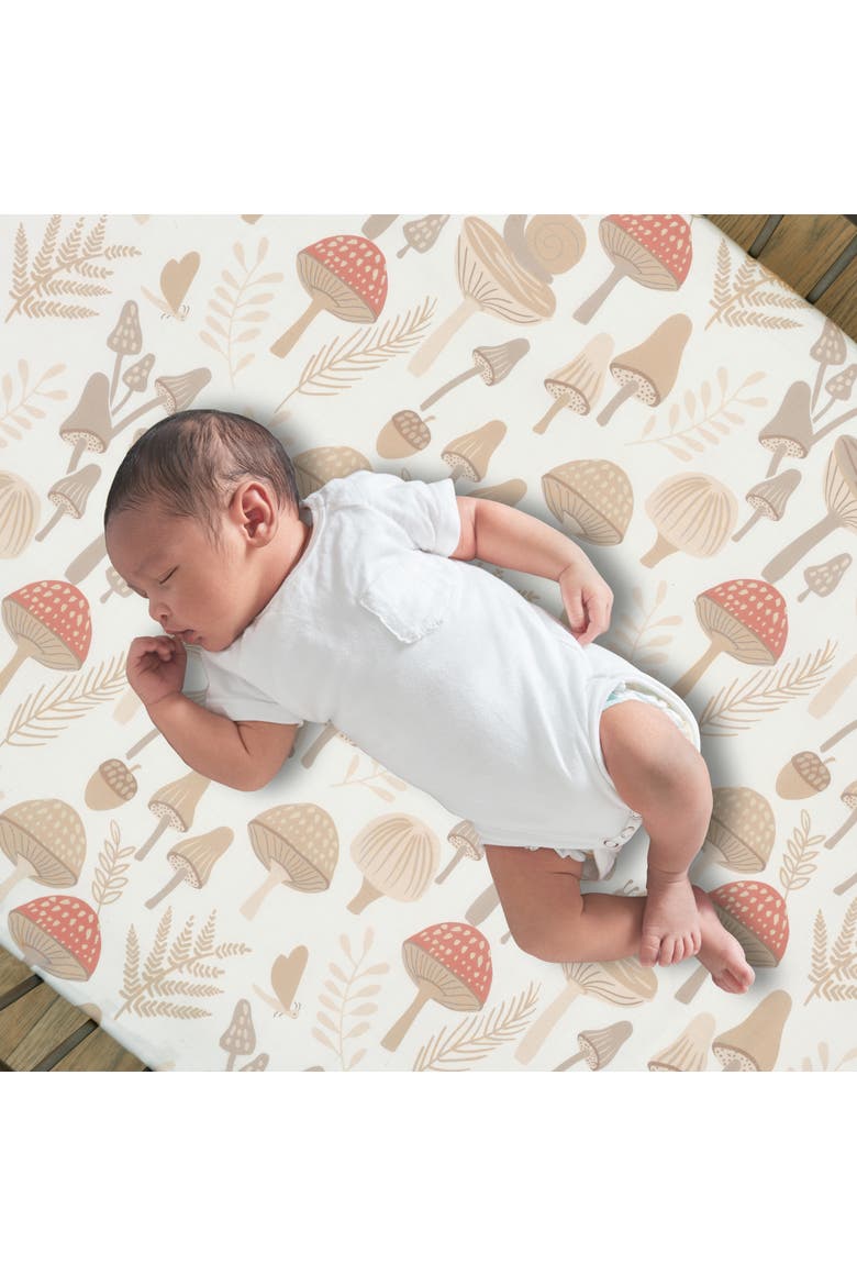 Mushroom Meadow Organic Cotton Fitted Crib Sheet, Alternate, color, White