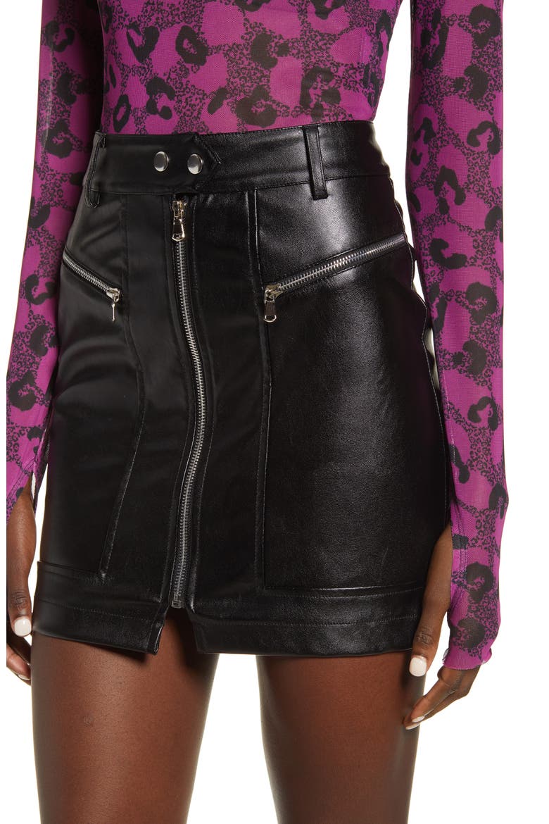 Dylan Faux Leather Miniskirt, Alternate, color, BLACK