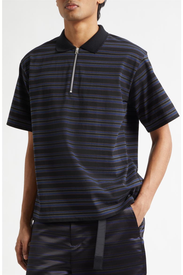 Horizontal Stripe Quarter Zip Polo, Alternate, color, BLACK/ NAVY