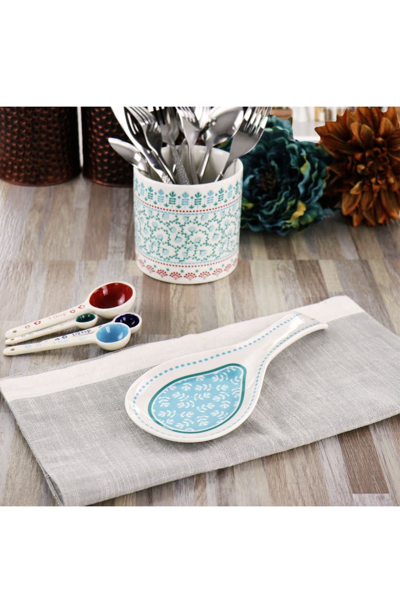 Gibson Home Village Vines Fine Ceramic Spoon Rest, Alternate, color, Blue