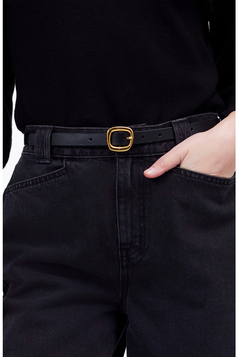 Puffy Buckle Skinny Leather Belt, Alternate, color, TRUE BLACK