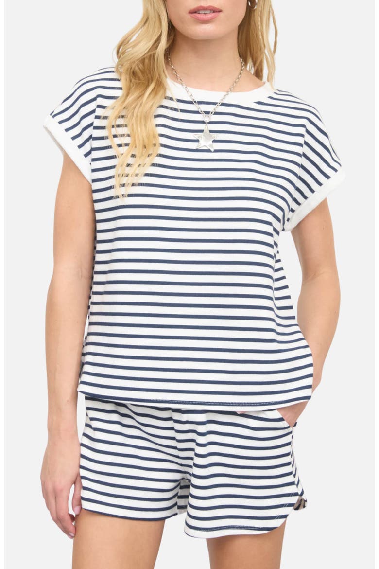 Stripe Cotton Blend Top & Shorts Set, Main, color, NAVY