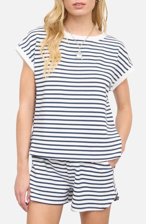 Stripe Cotton Blend Top & Shorts Set