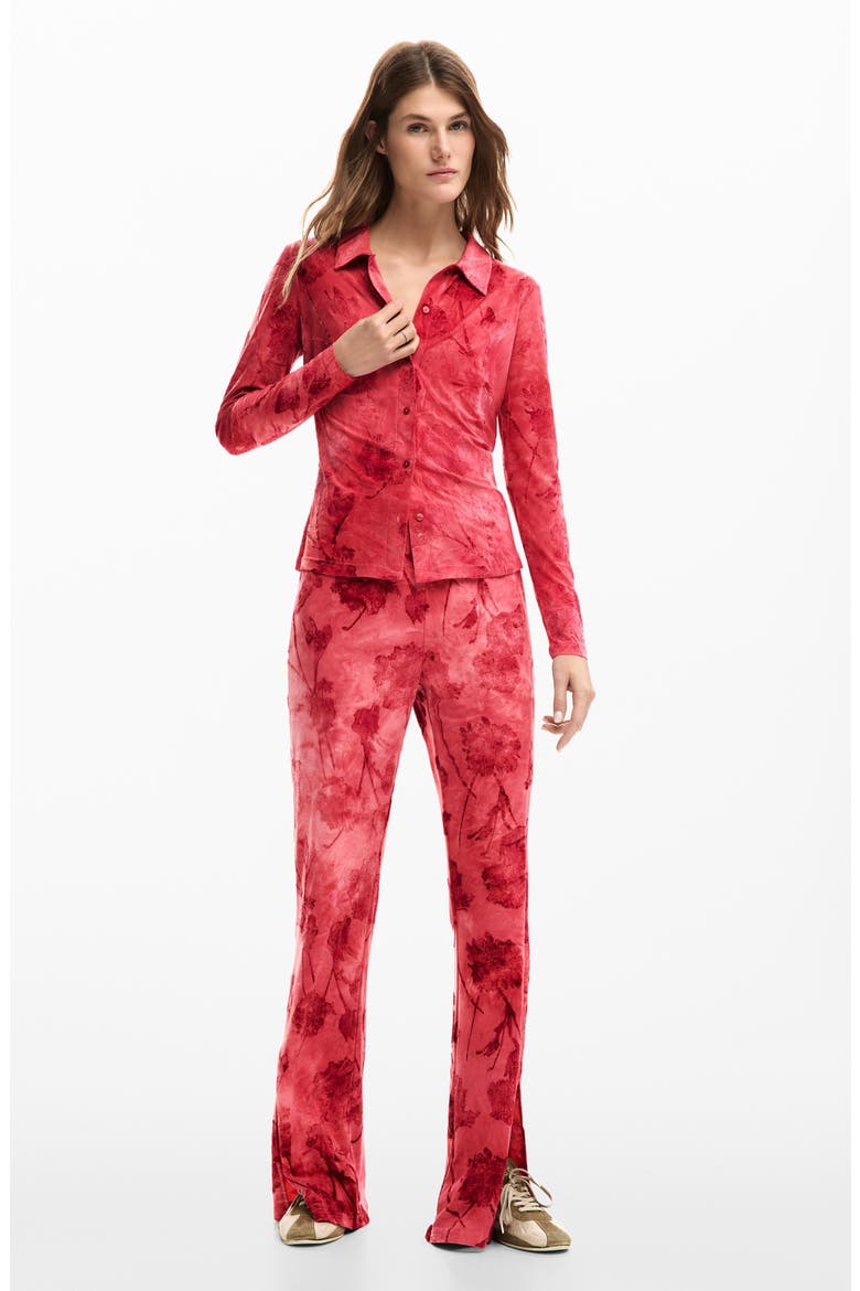Washed Floral Button-Up Top, Alternate, color, RED