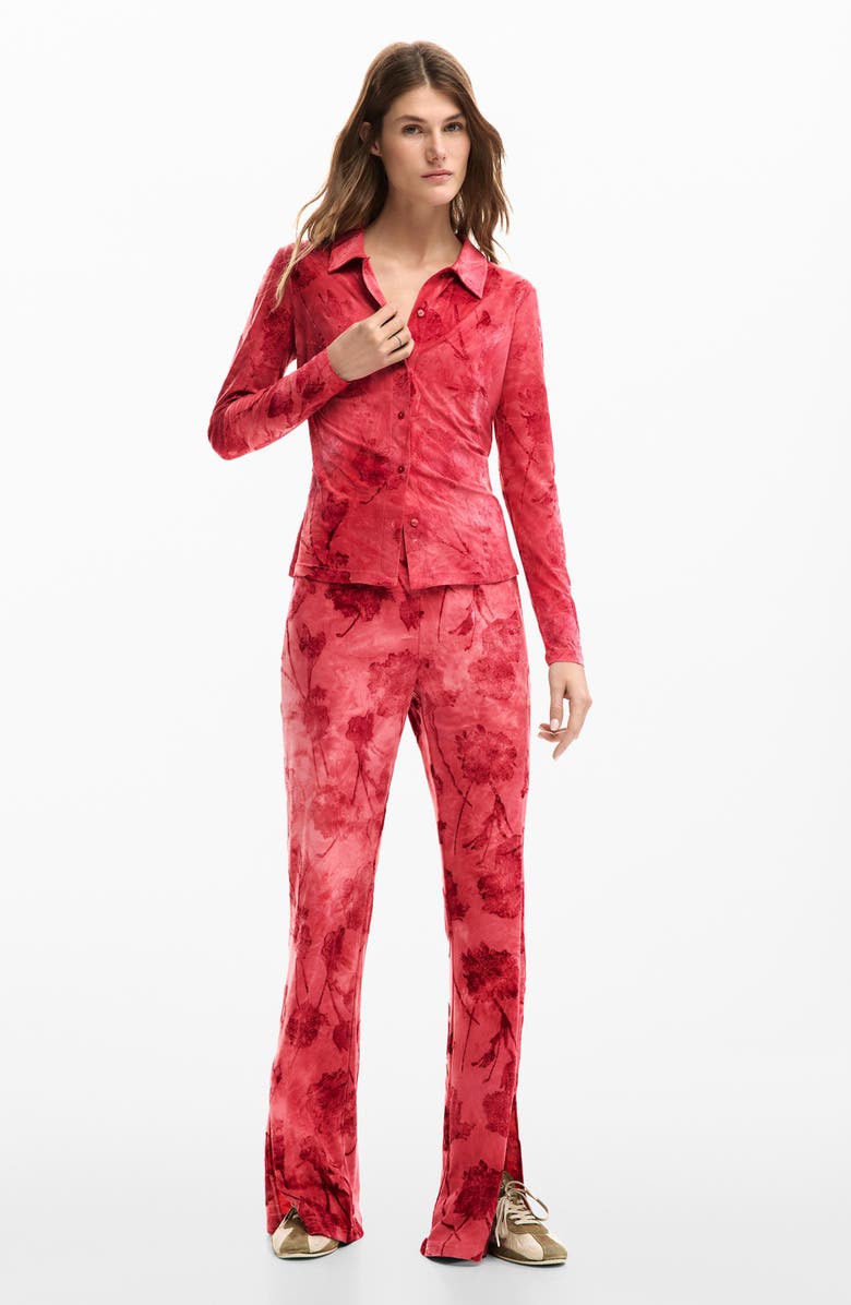 Desigual Washed Floral Button-Up Top, Alternate, color, Red