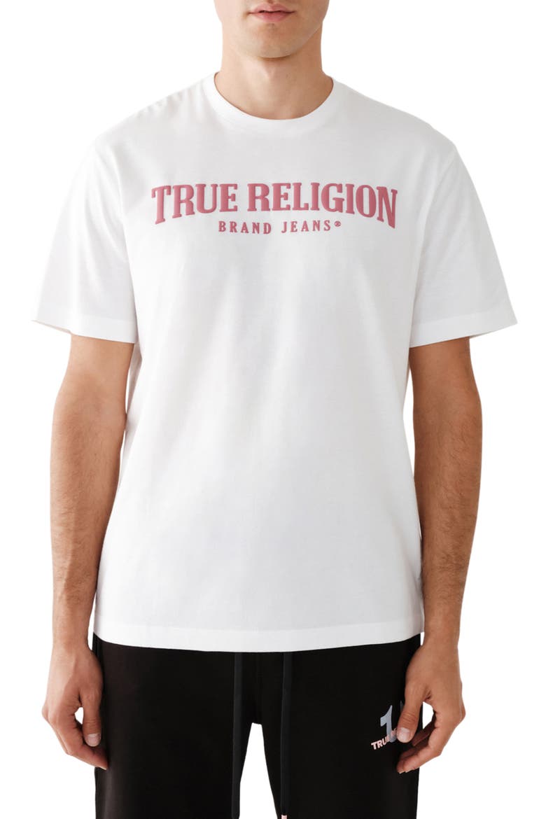 Relaxed Arch Logo Cotton Graphic Tee, Main, color, OPTIC WHITE
