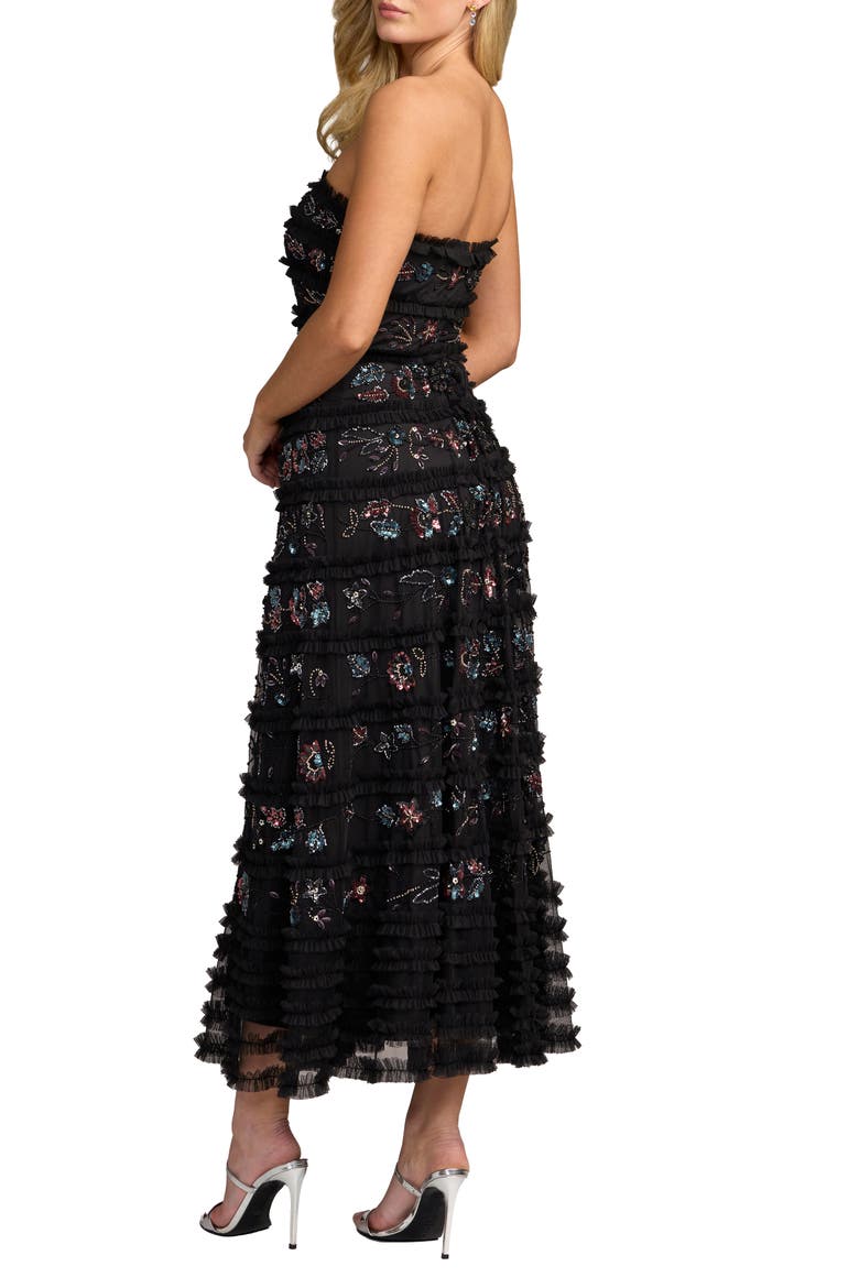 Strapless Micro Ruffle Midi Dress, Alternate, color, Black Multi