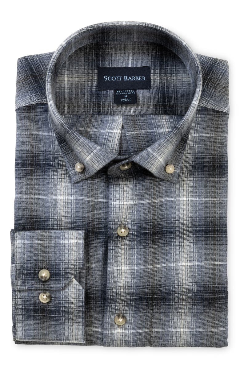 Scott Barber Regular Fit Ombré Plaid Cotton Twill Button-Down Shirt, Main, color, Navy Heather