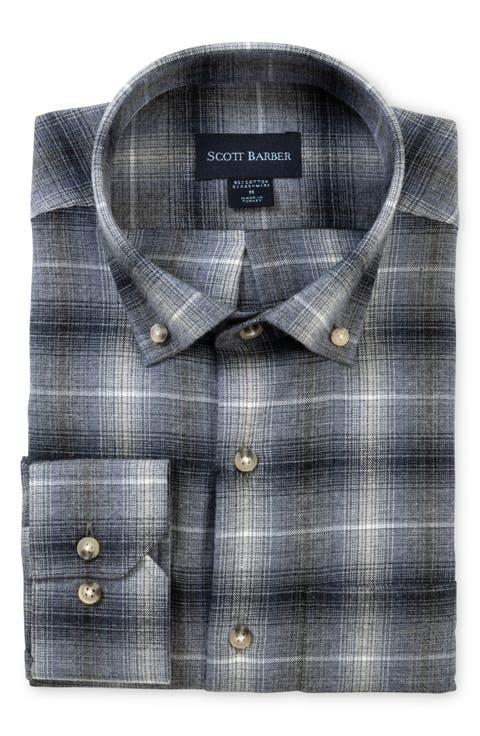 Regular Fit Ombré Plaid Cotton Twill Button-Down Shirt