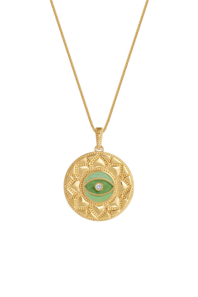 Guardian Balance Jade Evil Eye Mandala Necklace, Main, color, Gold/Green
