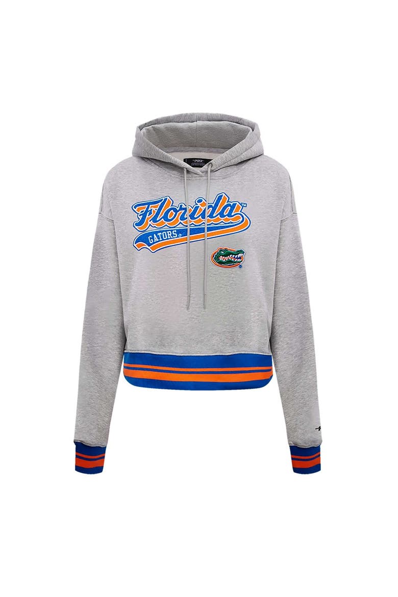 Women's Pro Standard Heather Gray Florida Gators Script Tail Fleece Cropped Pullover Hoodie, Alternate, color, Heather Gray