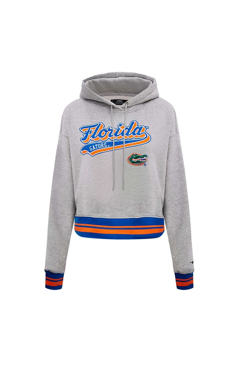 PRO STANDARD Women's Pro Standard Heather Gray Florida Gators Script Tail Fleece Cropped Pullover Hoodie, Alternate, color, Heather Gray