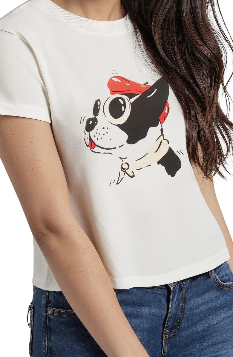 Wildfox Jamie French Bull Dog Graphic T-Shirt, Alternate, color, Snow White