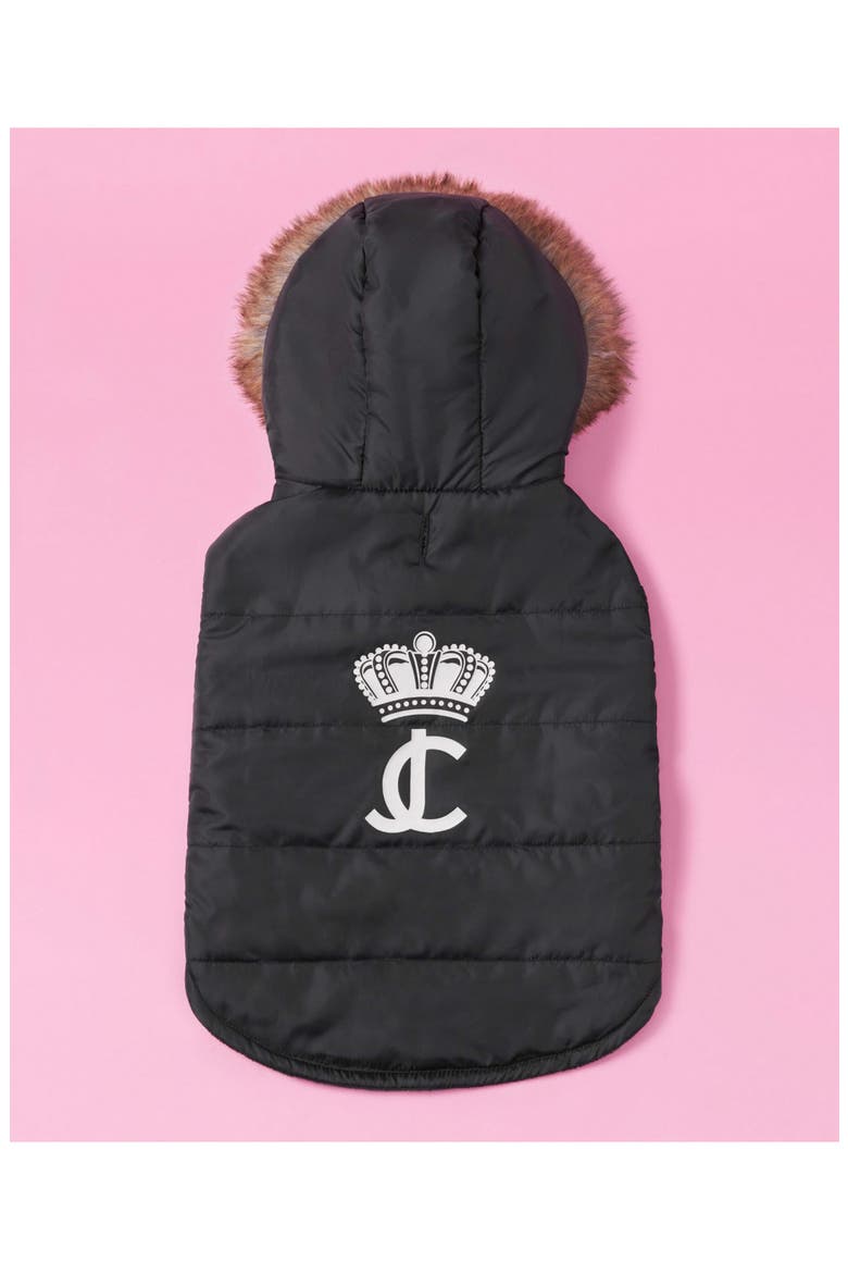 Faux Fur Hooded Pet Coat, Alternate, color, BLACK