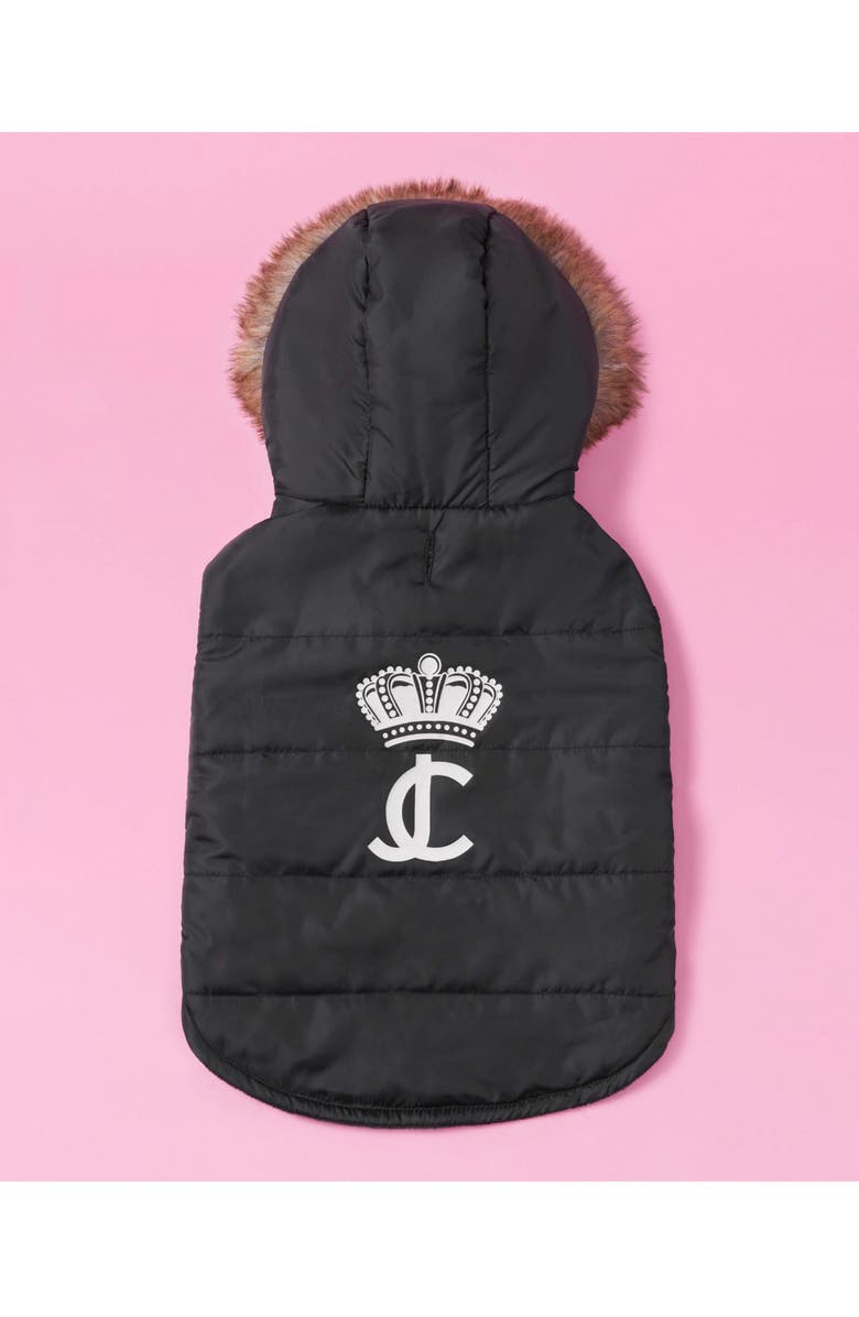 Juicy Couture Faux Fur Hooded Pet Coat, Alternate, color, Black