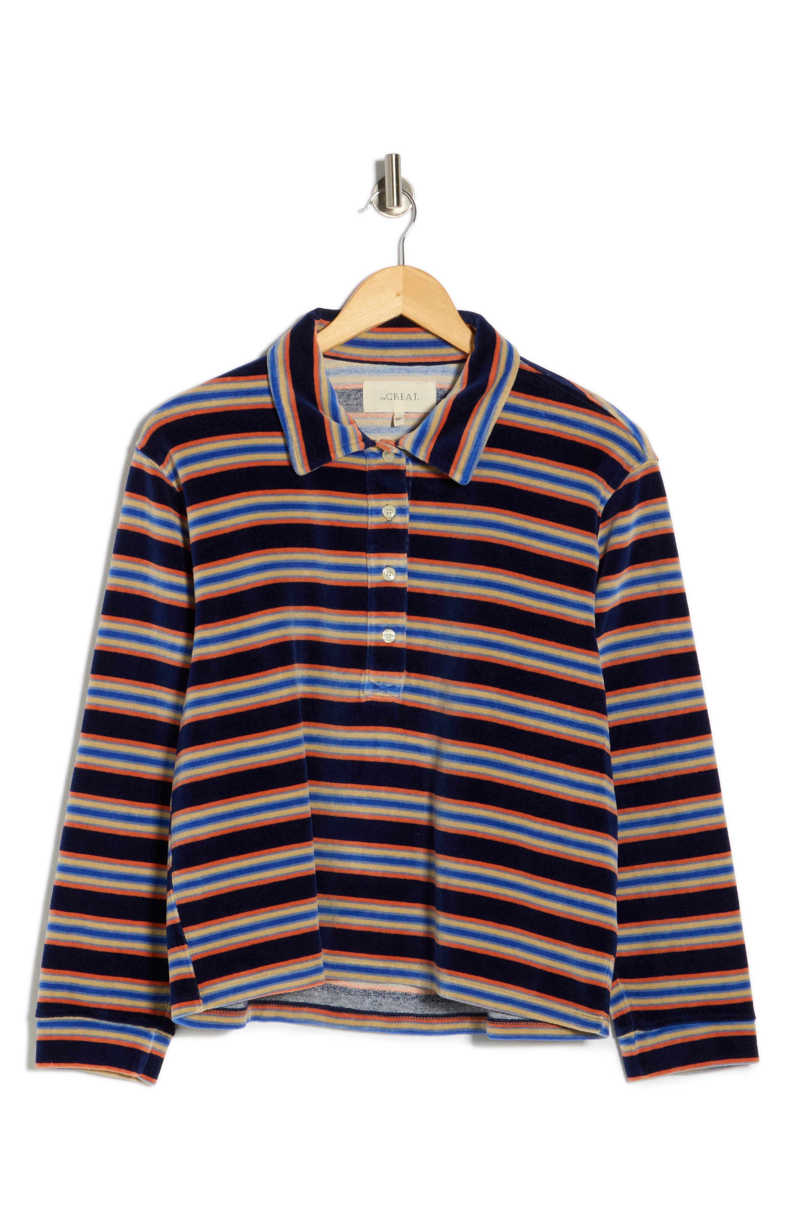 THE GREAT. The Velour Rugby Crop Sweatshirt