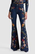 Alice + Olivia Beautiful Floral Embroidered Flare Jeans