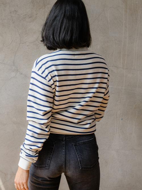 Able Brea Waffle Sweatshirt In Midnight/almond Stripe