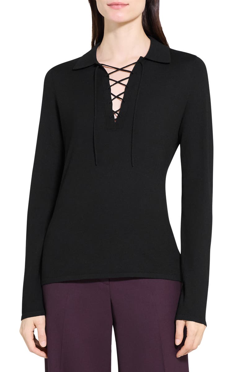 Theory Drawstring Polo Merino Long Sleeve Top, Main, color, 