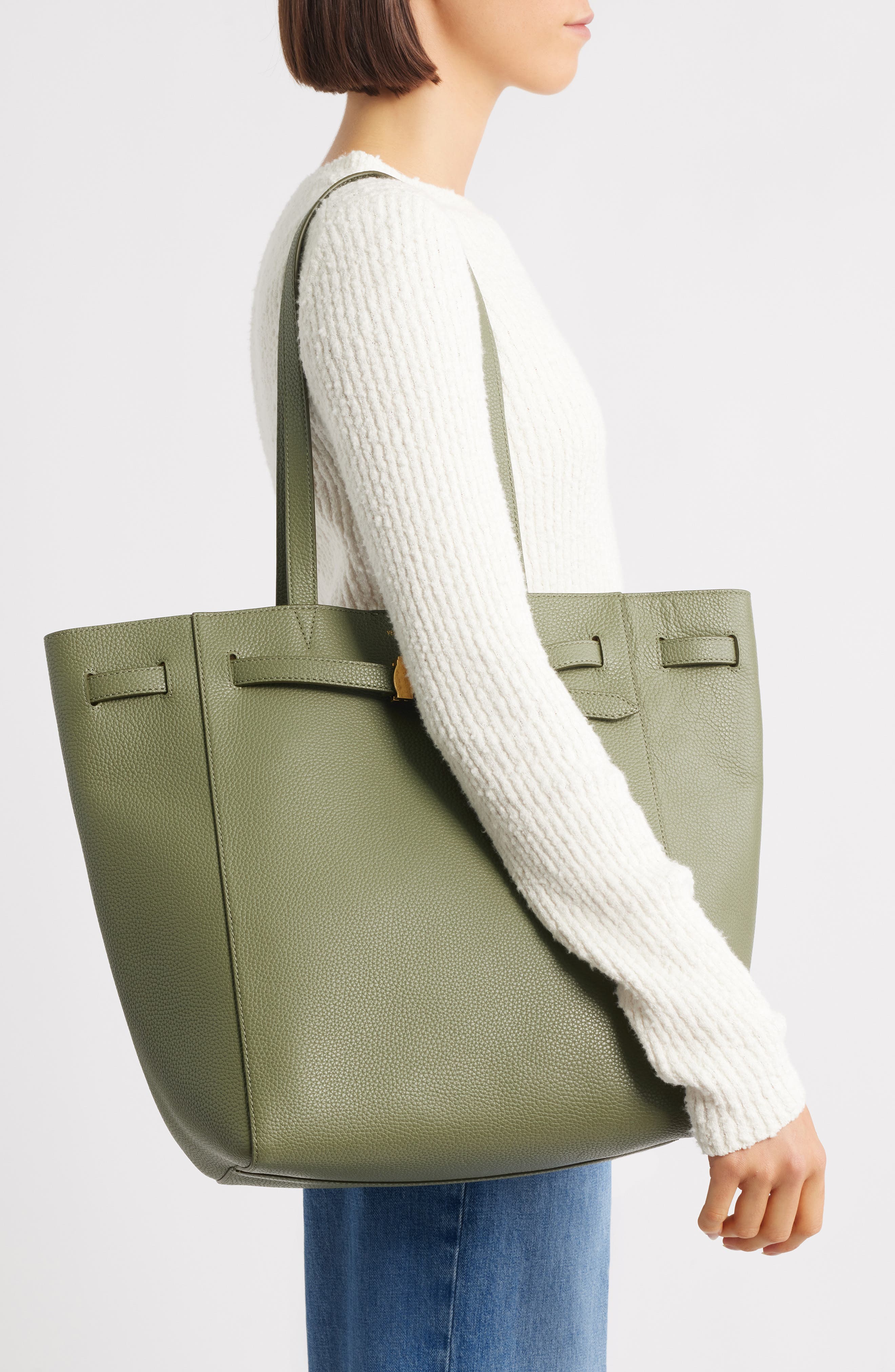 Veronica Beard Dash Leather Tote, Alternate, color, Stone Army