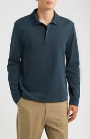 Vince Long Sleeve Peached Cotton Jersey Polo