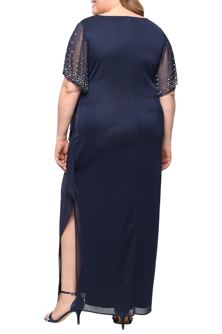 Rhinestone Sleeve Chiffon Gown, Alternate, color, NAVY