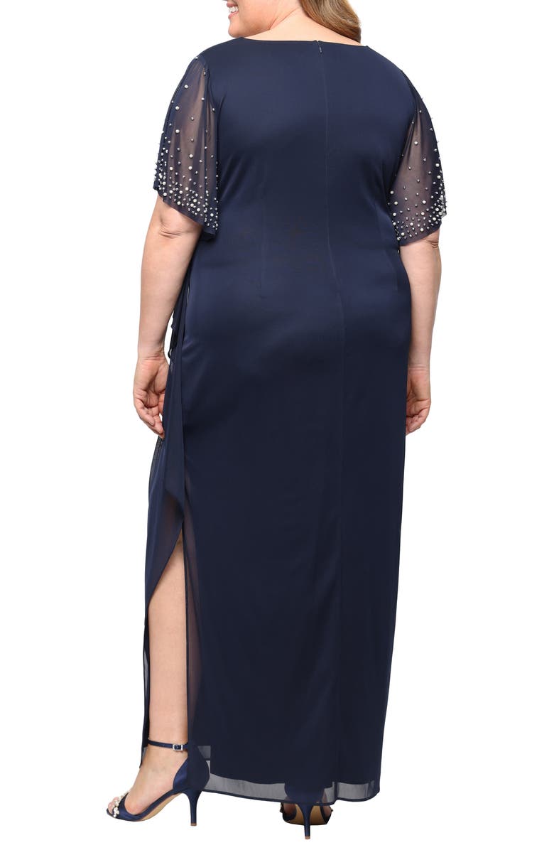 Alex Evenings Rhinestone Sleeve Chiffon Gown, Alternate, color, Navy
