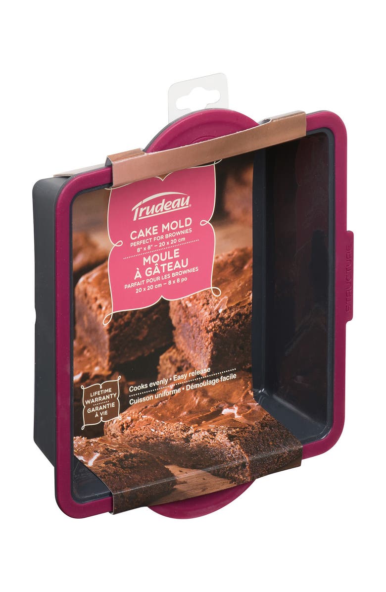 Trudeau Structure Silicone Pro 8" x 8" Square Cake Pan, Gray/Pink, Alternate, color,