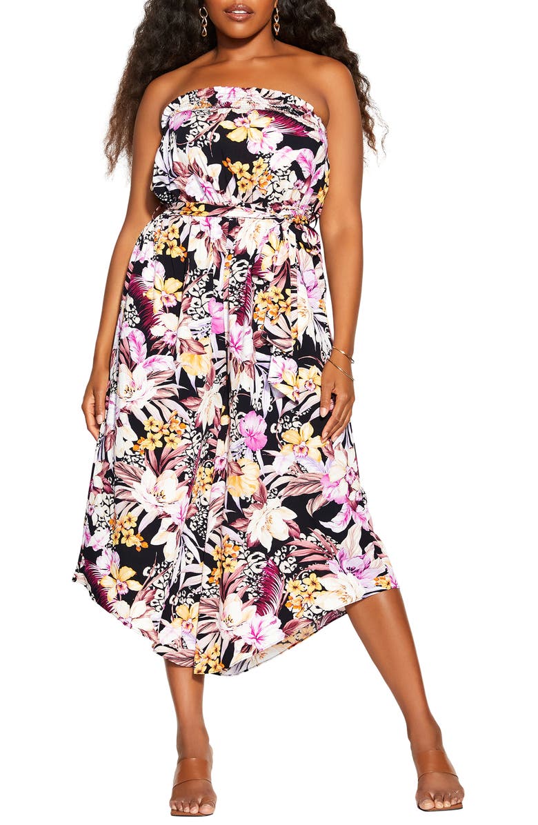 City Chic Mahe Strapless Tie Waist Jumpsuit, Main, color, 