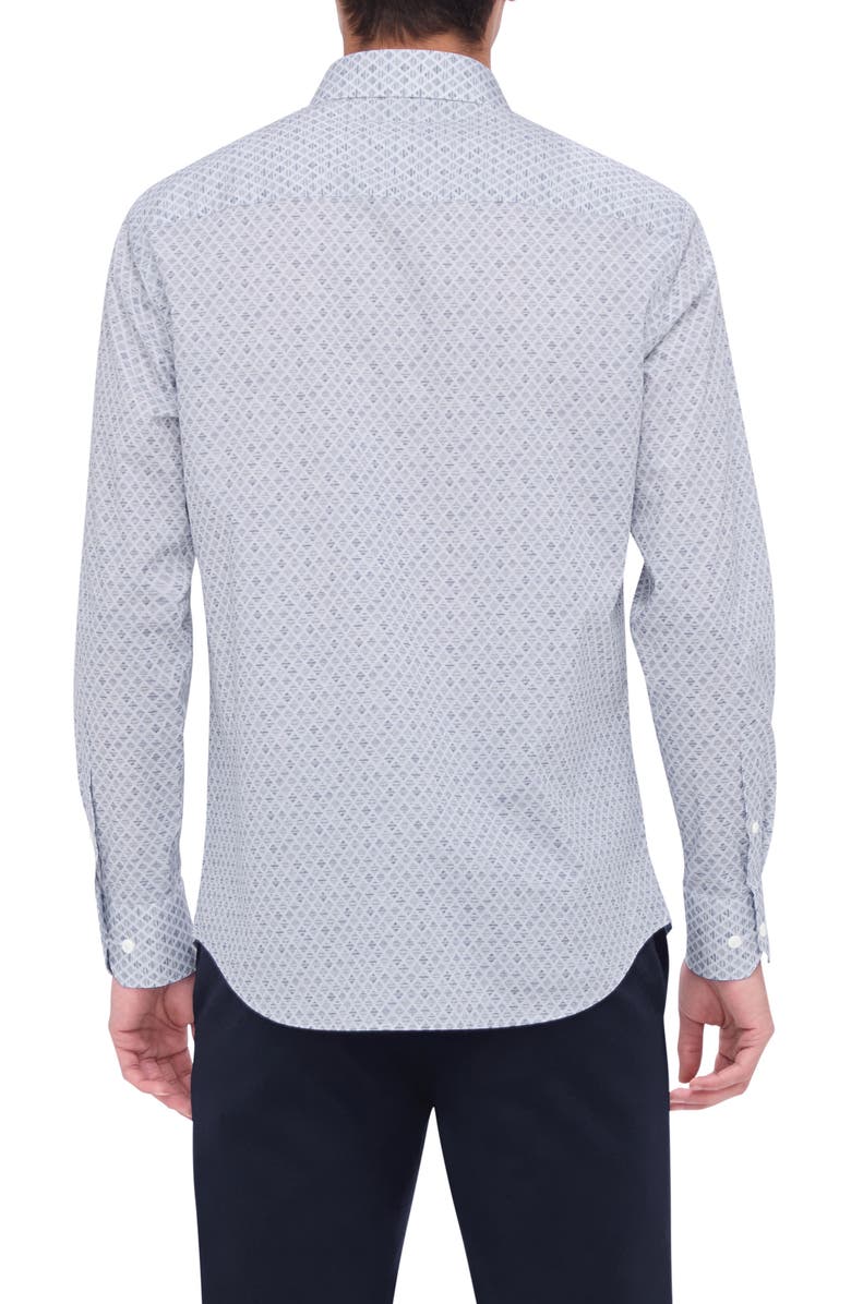 Bugatchi Axel Shaped Fit Diamond Check Stretch Button-Up Shirt, Alternate, color, White