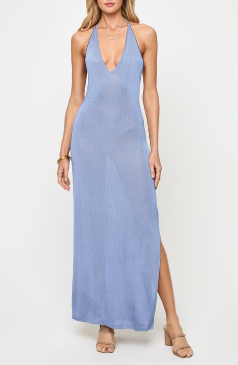 Shine All Night Halter Cover-Up Halter Maxi Dress