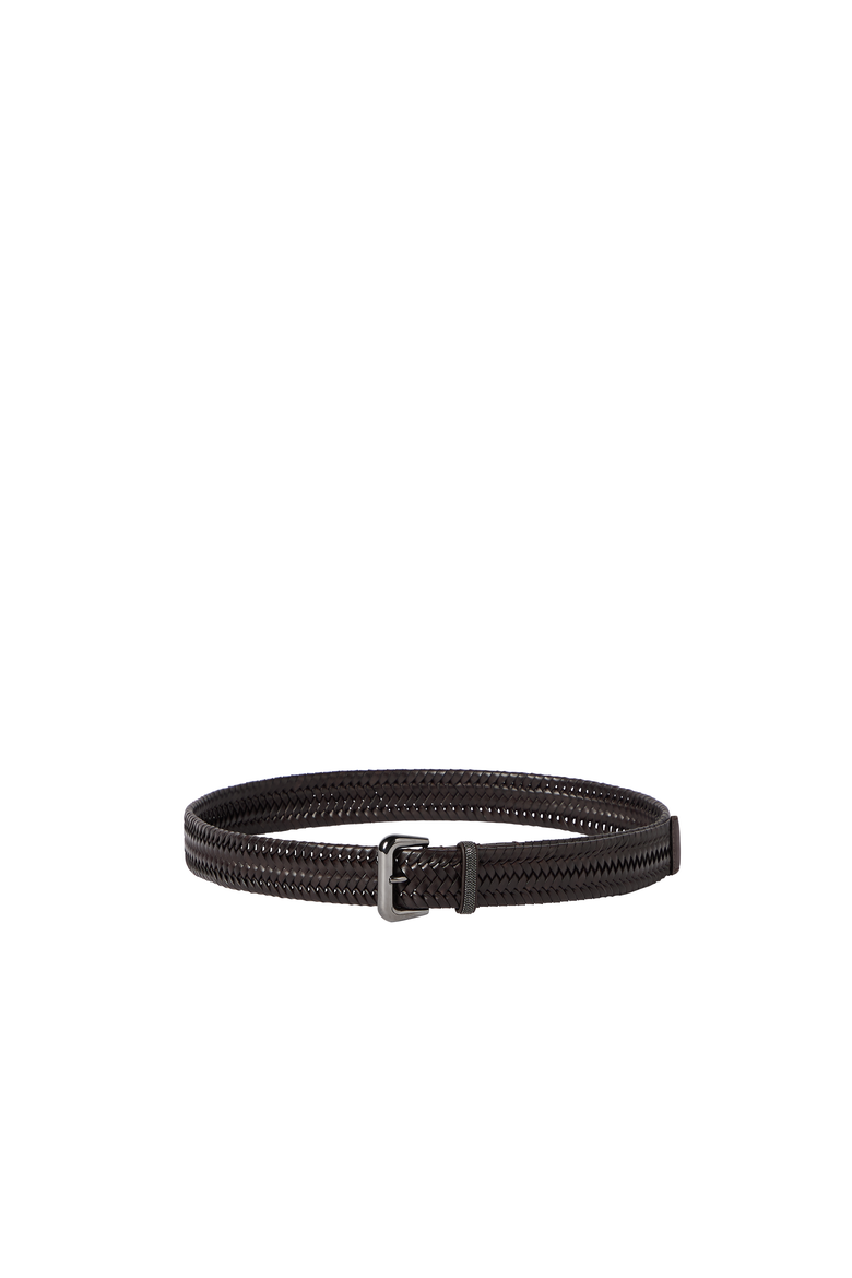 Stretch braided leather belt with shiny loop, Alternate, color, Rust Brown
