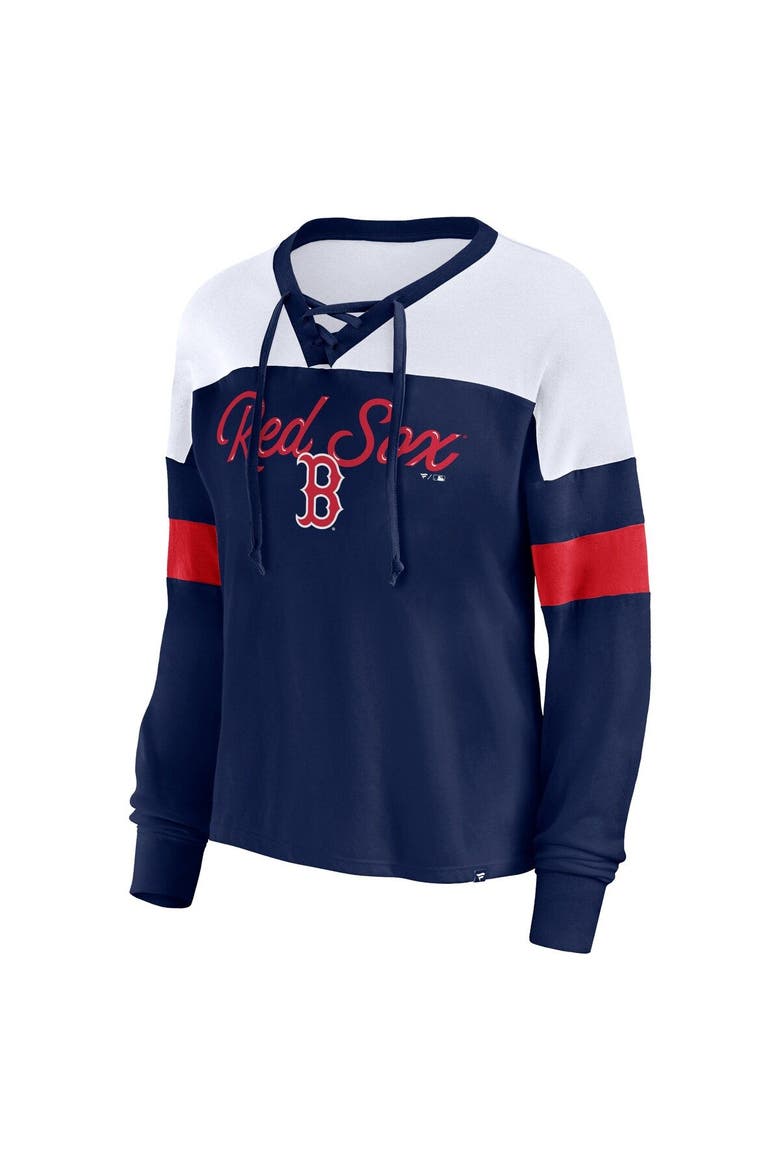 Women's Fanatics Branded Navy/White Boston Red Sox Even Match Lace-Up Long Sleeve V-Neck T-Shirt, Alternate, color, Navy