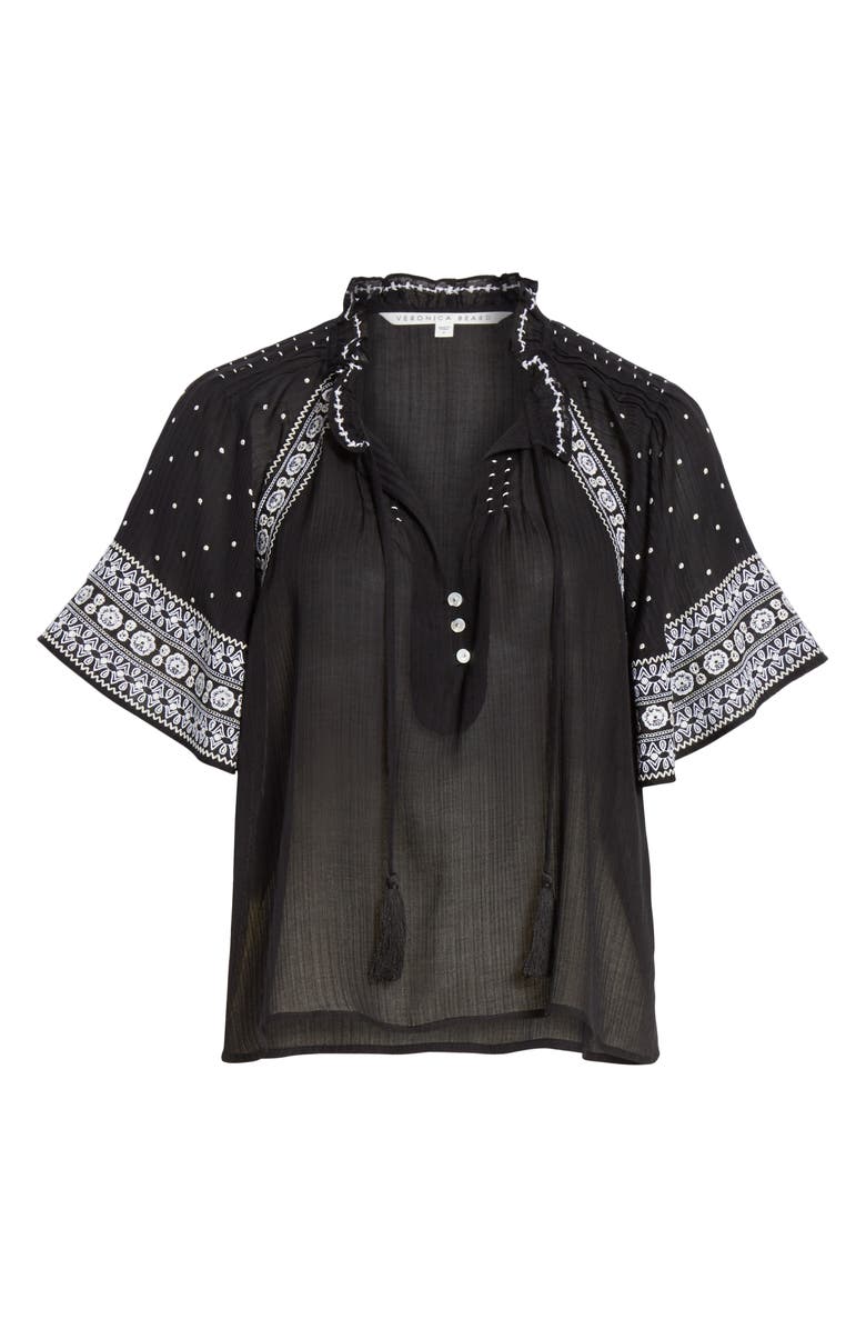 Veronica Beard Ganna Embroidered Silk & Cotton Blouse, Alternate, color, 