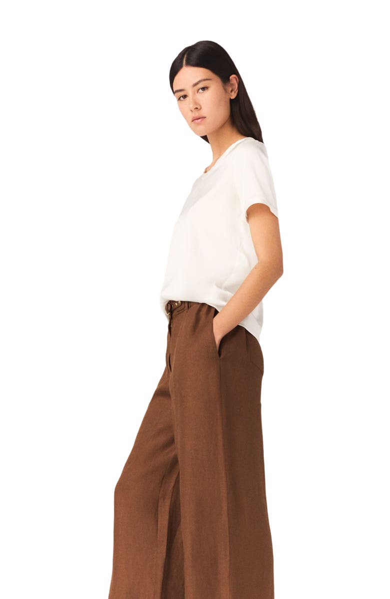 maje Short-sleeved silk top, Alternate, color, White