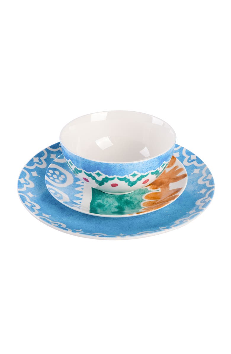 Spice By Tia Mowry Savory Saffron 18 piece Round Fine Ceramic Dinnerware Set, Alternate, color, Golden Blue