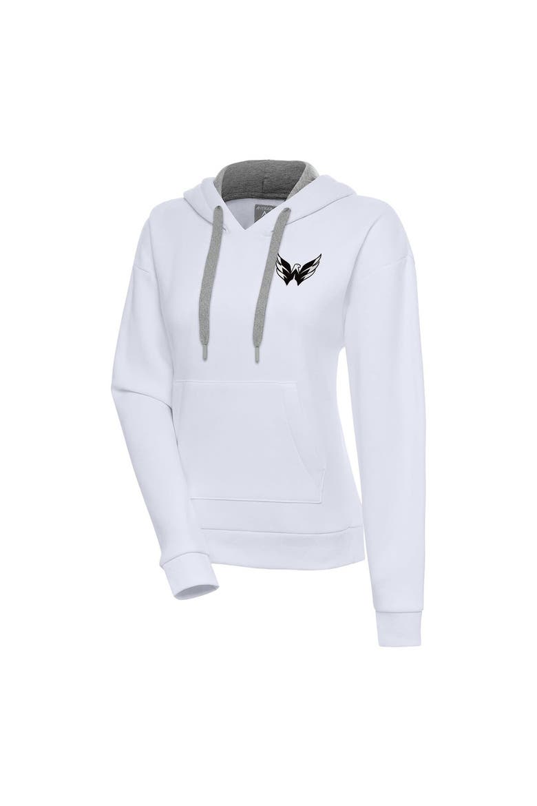 Women's Antigua  White Washington Capitals Metallic Logo Victory Pullover Hoodie, Alternate, color, White