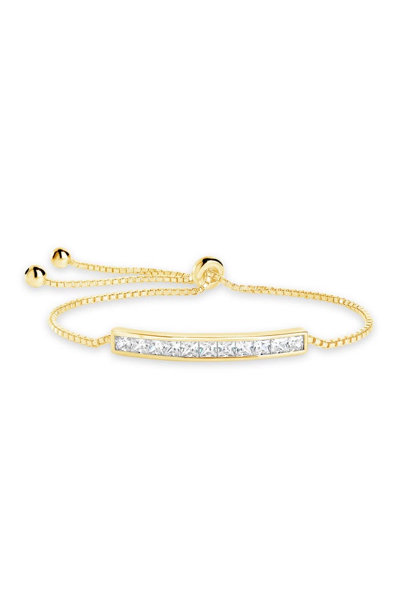 Sterling Forever 14K Gold Plated Brass Inlaid CZ Bar Bolo Bracelet, Main, color, 