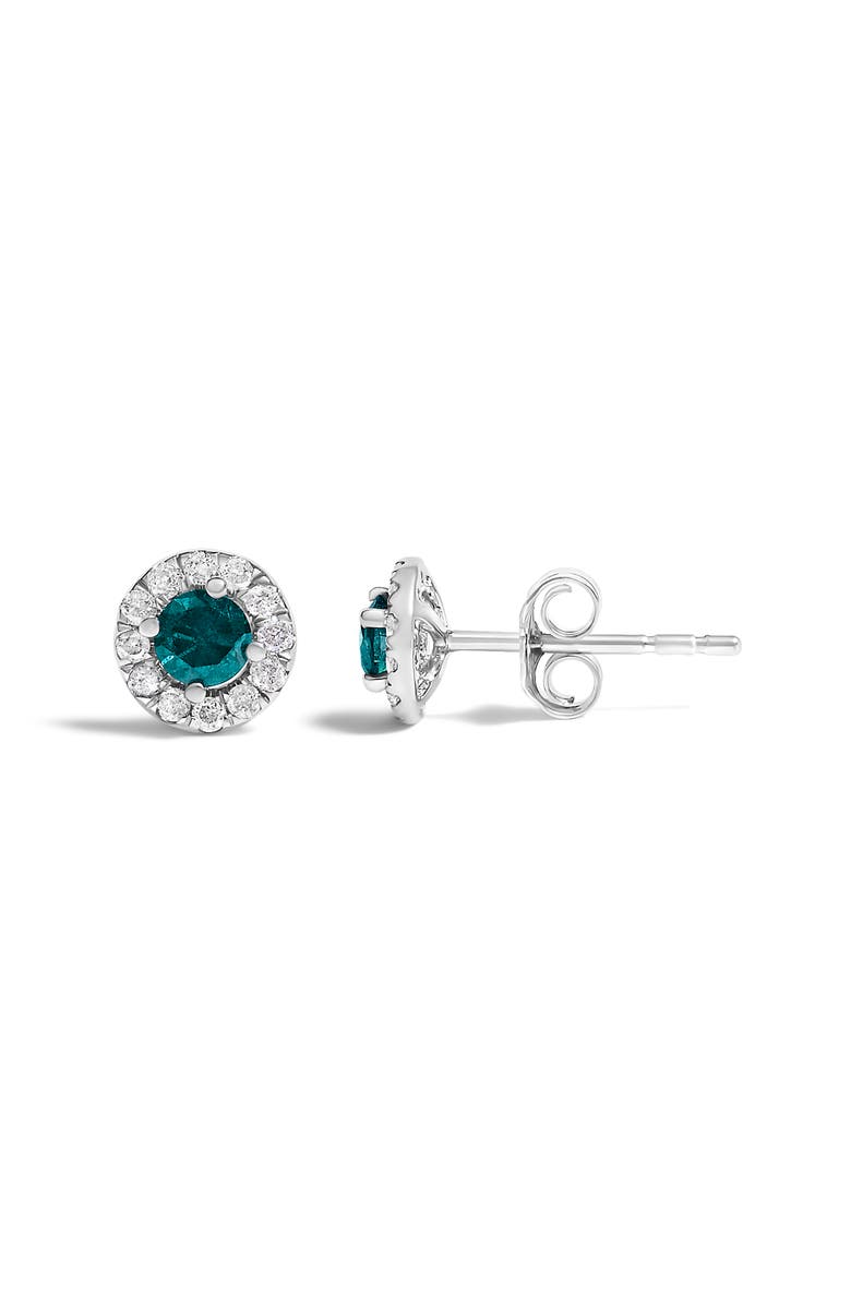 Haus of Brilliance Silver 1/2 Cttw Blue Diamond Halo Stud Earring, Alternate, color, Silver
