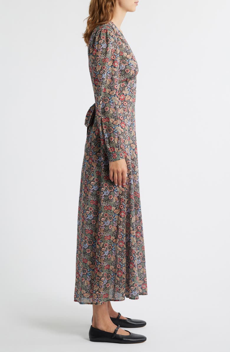 DÔEN Charleston Floral Long Sleeve Cotton Maxi Dress, Alternate, color, Wild Berry Thicket