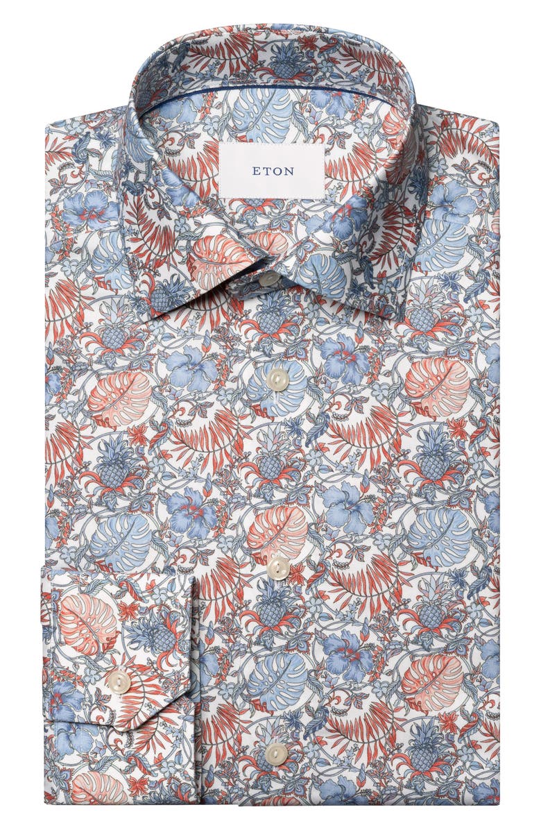 Eton Contemporary Fit Floral Dress Shirt, Alternate, color, Medium Red