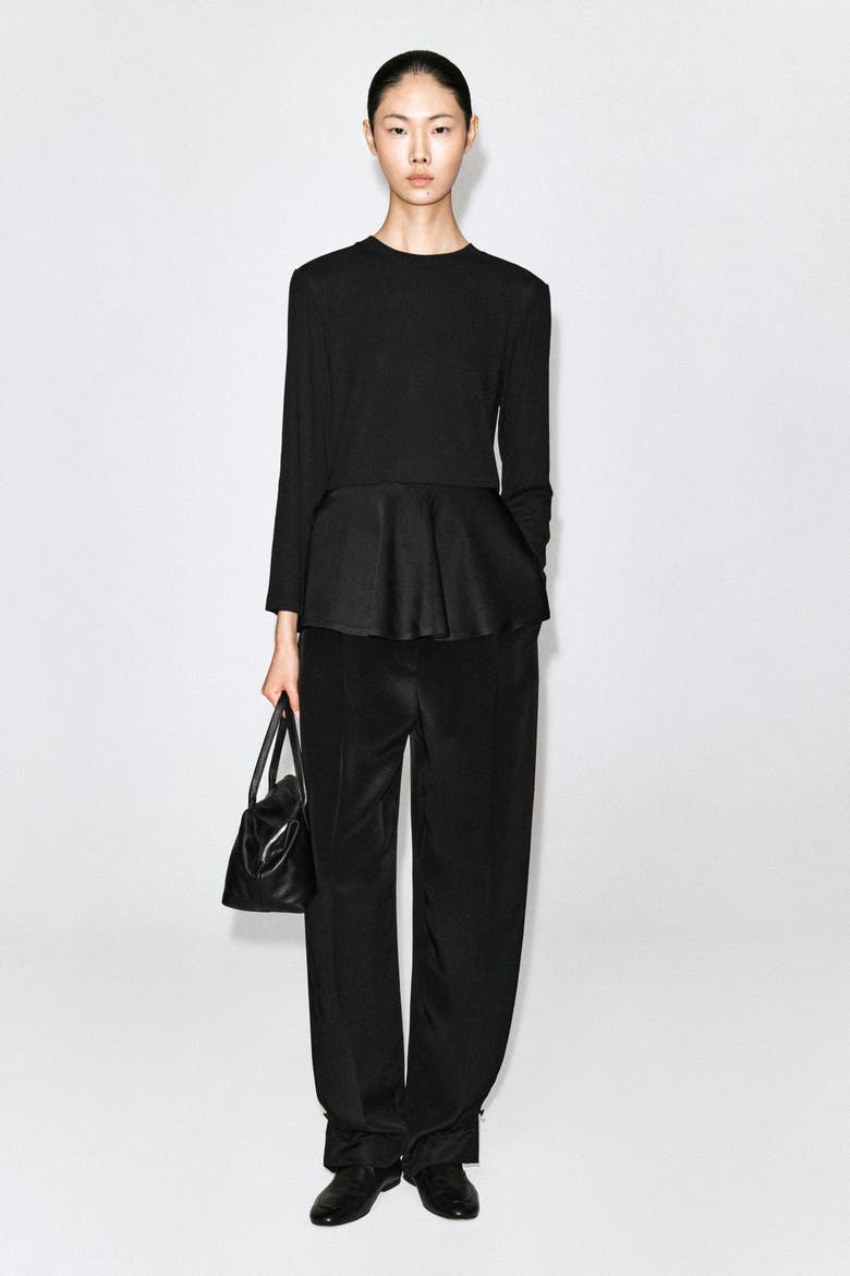 Satin-peplum Jersey Top, Alternate, color, BLACK