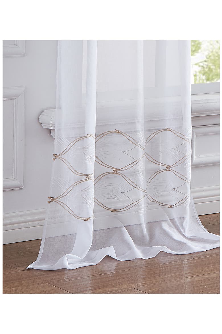 Set of 2 Print Sheer Curtain Panels, Alternate, color, WHITE GOLD
