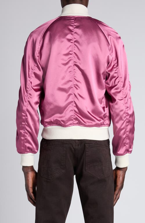 Tom Ford Shiny Satin Bomber Jacket In Xfuwh Fuxia/white