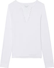Zadig & Voltaire Tuni Wings Strass Long Sleeve Cotton Keyhole T-Shirt